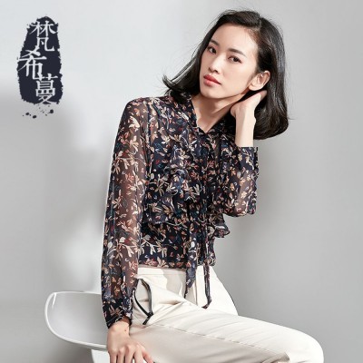 해외직배송 여성 긴팔 시스루 꽃무늬 쉬폰 셔츠 여름